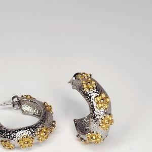 Two Tone Hammered Floral Hoops